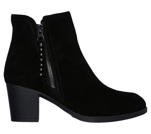 Ghete casual, dama, SKECHERS Taxi Don't Trip, 48459-BLK negru, piele intoarsa